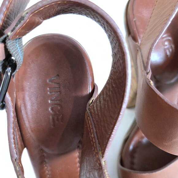 Vince Haley Brown Leather Buckle Open Toe Block Heel Sandals Size 6 - Picture 4 of 5